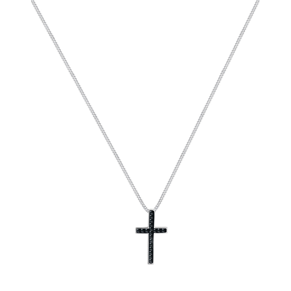 Elli Elli Collier Femme Pendentif Croix Élégante avec Cristaux noirs en Argent Sterlin collier