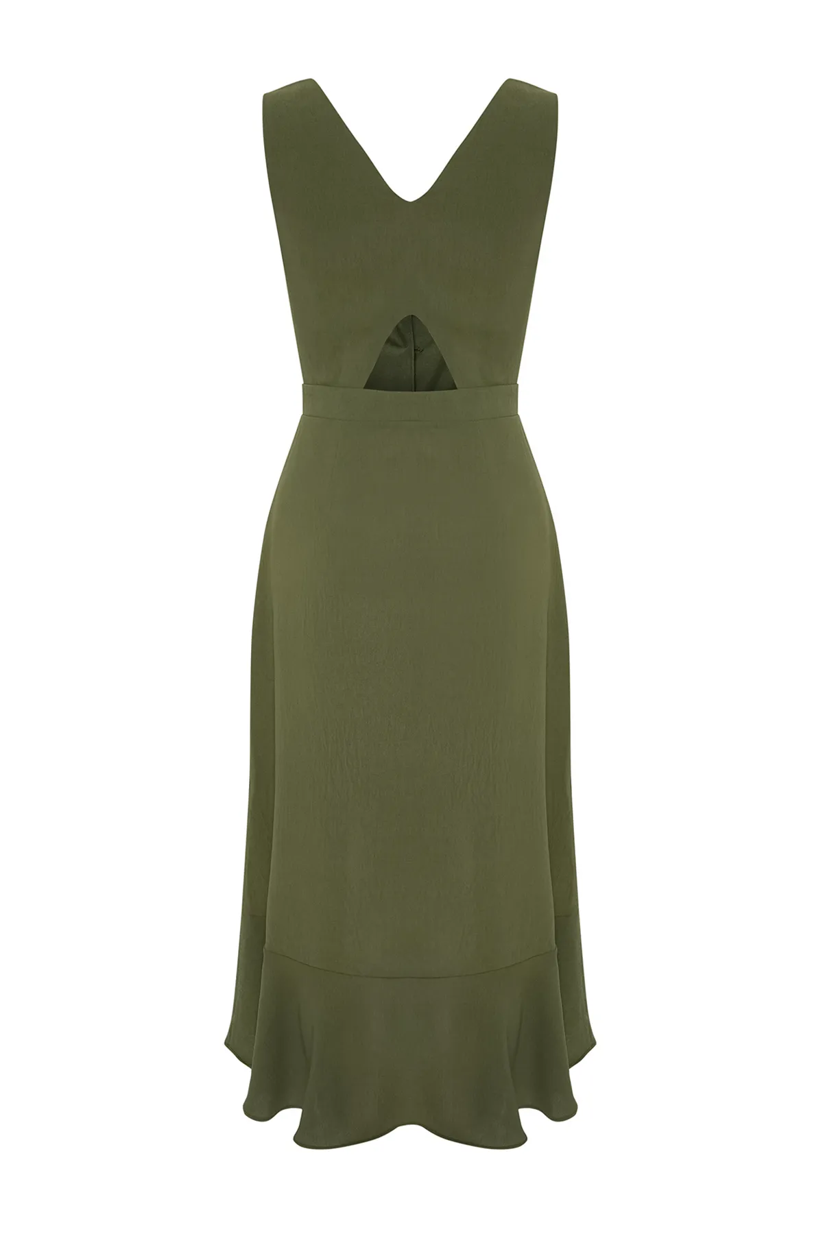 Trendyol Collection  Khaki Khaki gewebtes Midikleid mit Knopfdetail TWOSS23EL02158