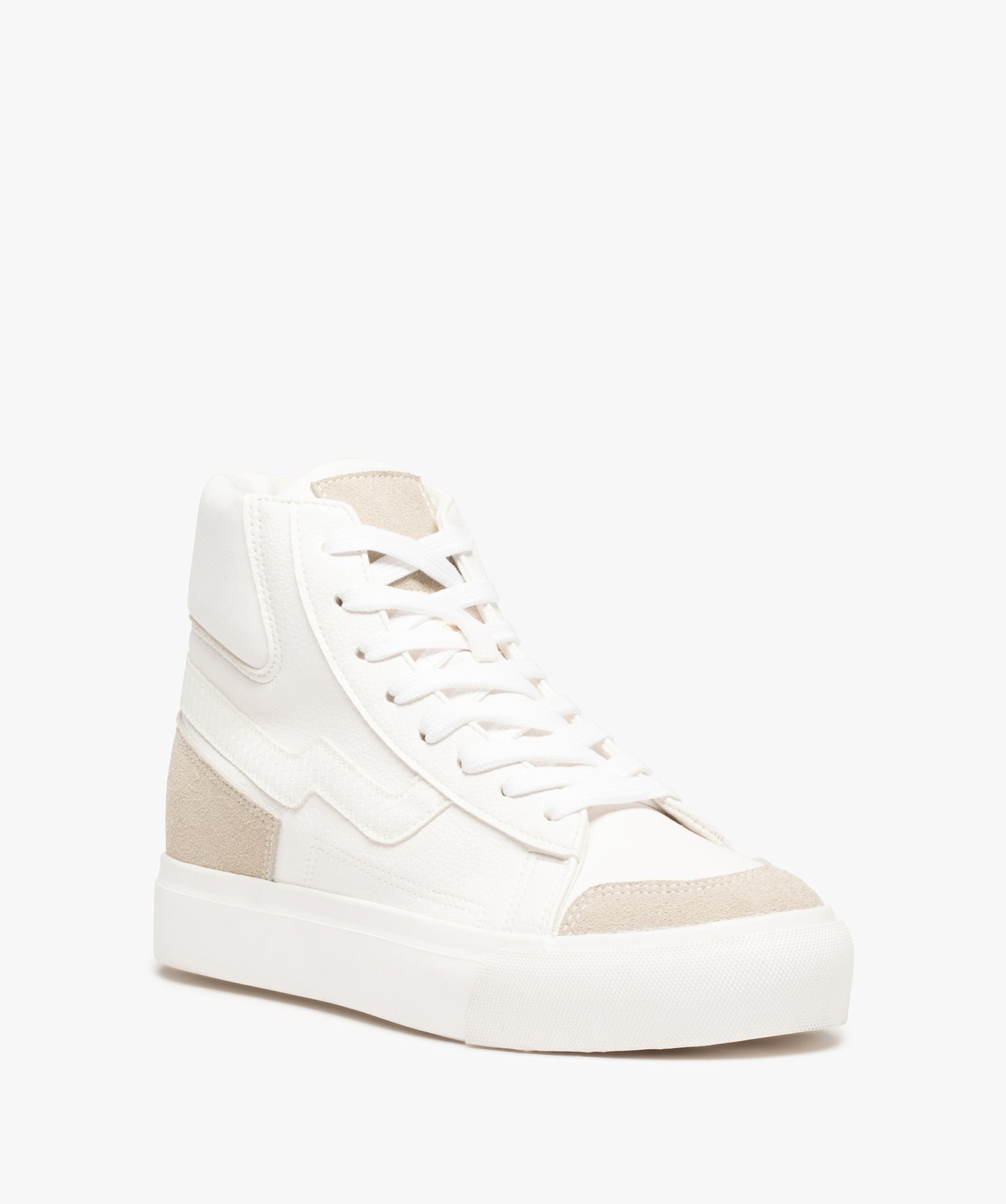 Baskets femme mid-cut bicolores à semelle compensée blanc | GEMO