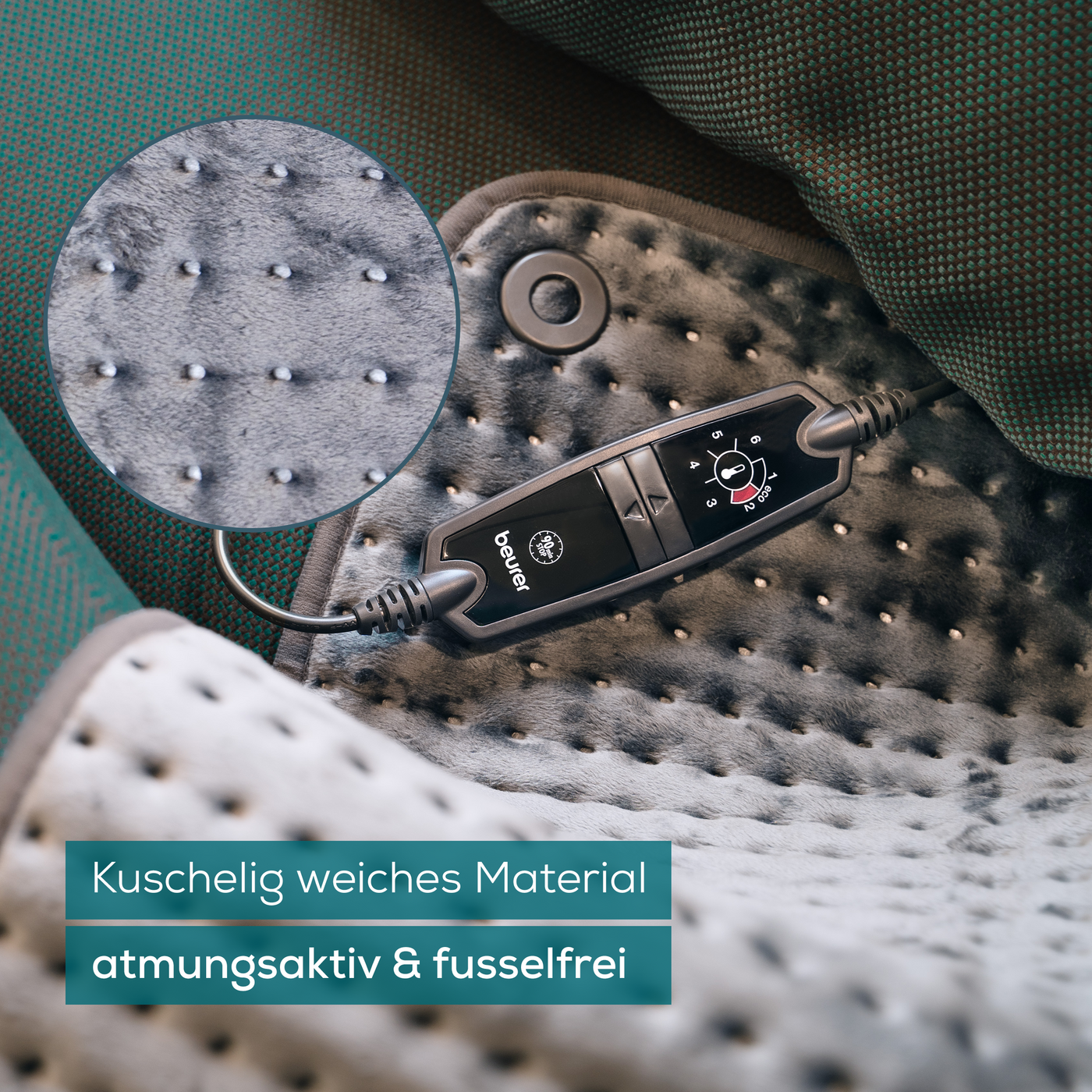 Beurer XXL-Heizkissen HK 123 XXL Cosy Grey Green Planet-Atmungsaktives Heizkissen im XXL-Format aus der Green Planet Reihe