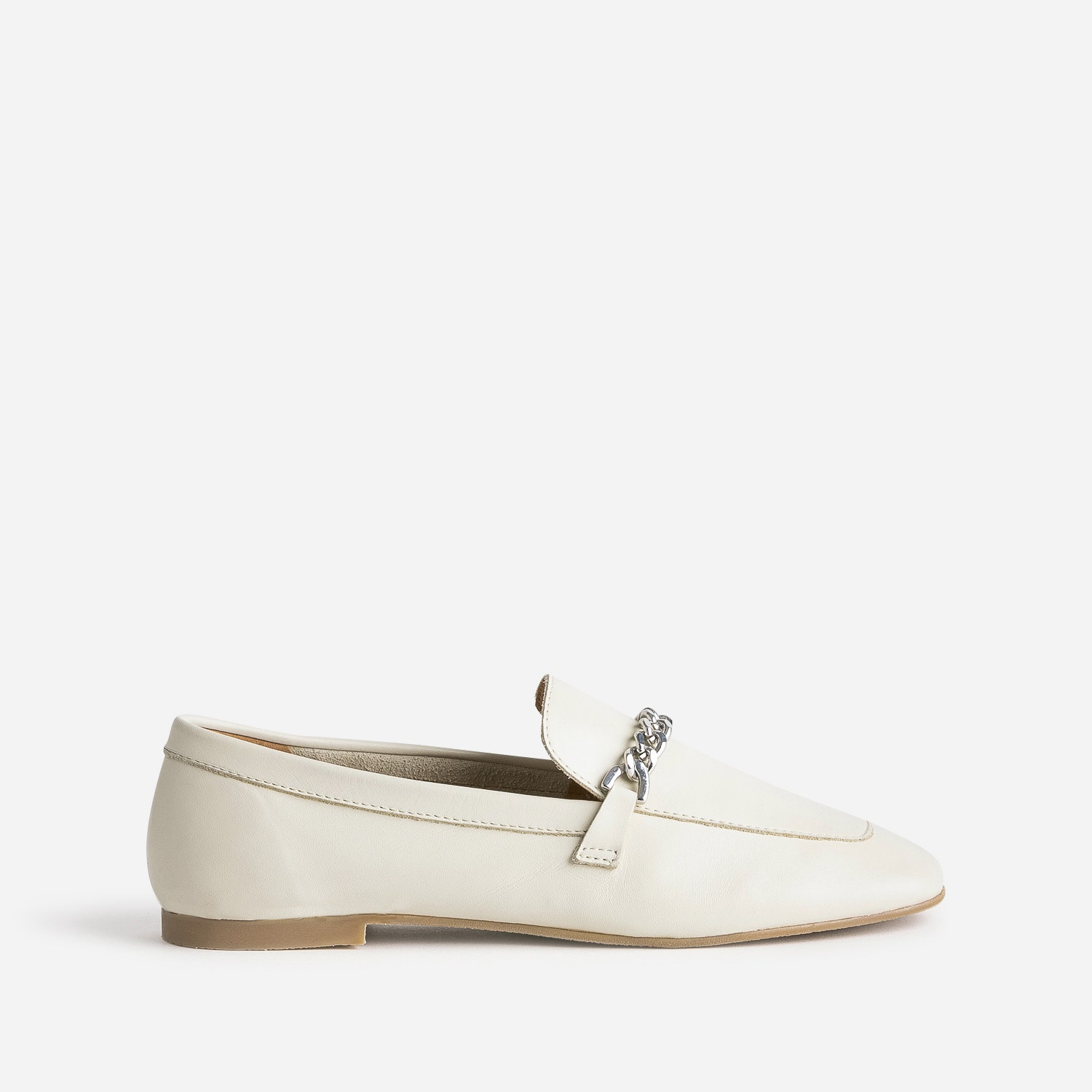 Mocassin écru en cuir chaîne-bijou