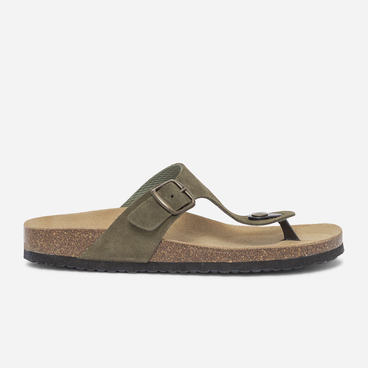 Tong anatomique kaki en cuir