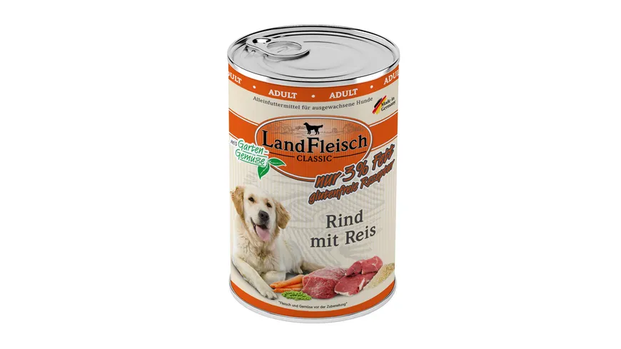 LandFleisch Classic Hundenassfutter Rind mit Reis mit Gartengemüse extra mager 400 g