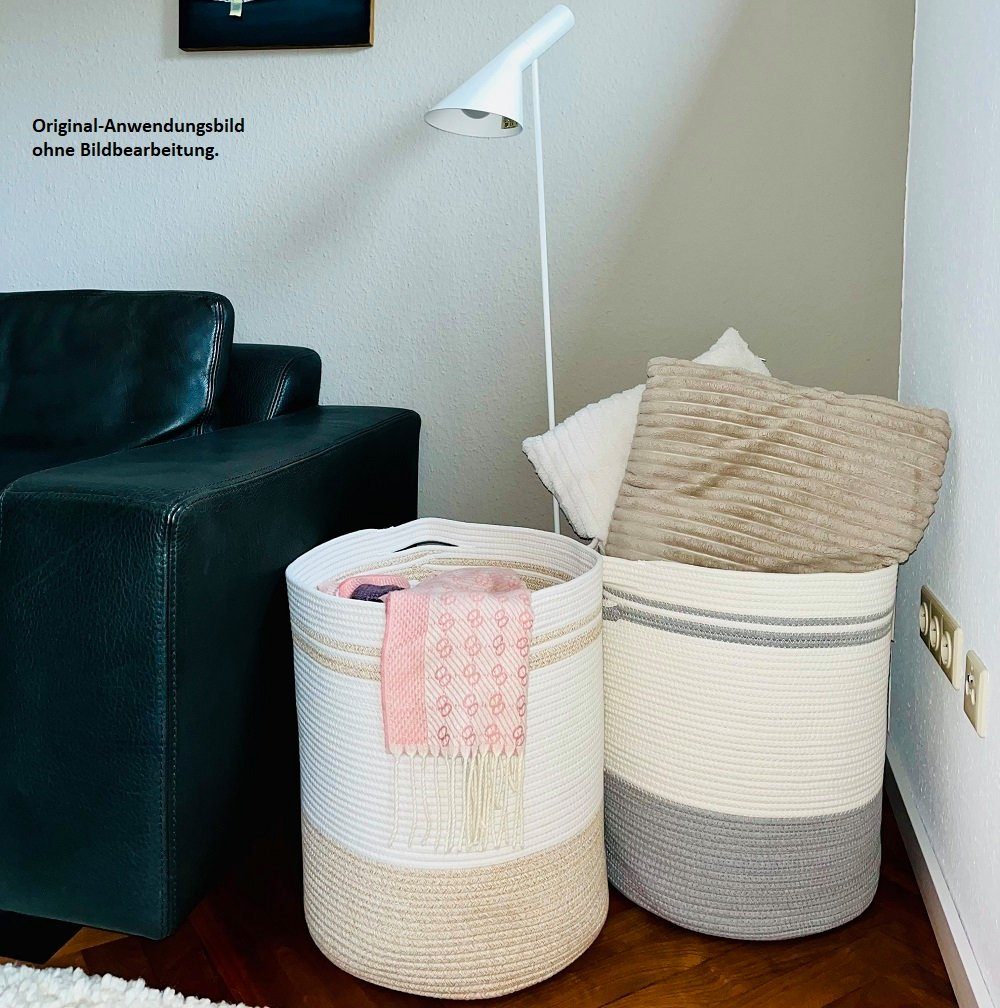 WIESEN.design Wäschekorb Ben Ø41xH46 cm 61L, 100% Baumwolle, Aufbewahrungskorb geflochten, inkl. großem Waschsack und schwerem Wäschesack, gratis Versand