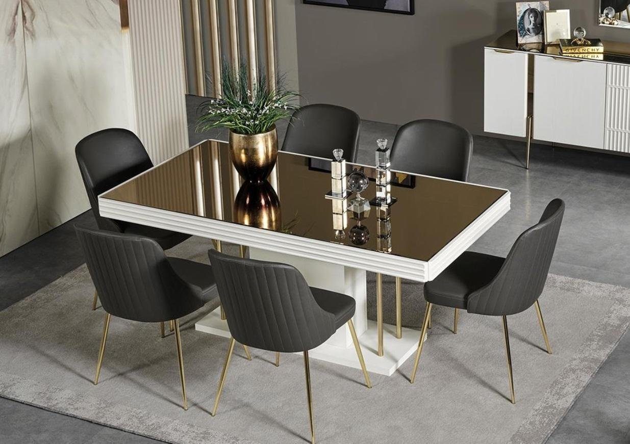 JVmoebel Esszimmer-Set Weiß-Graue Essgruppe Designer Garnitur Luxus Esstisch 6x Stühle 7tlg, (7-St., Esstisch, 6x Stühle), Made in Europa