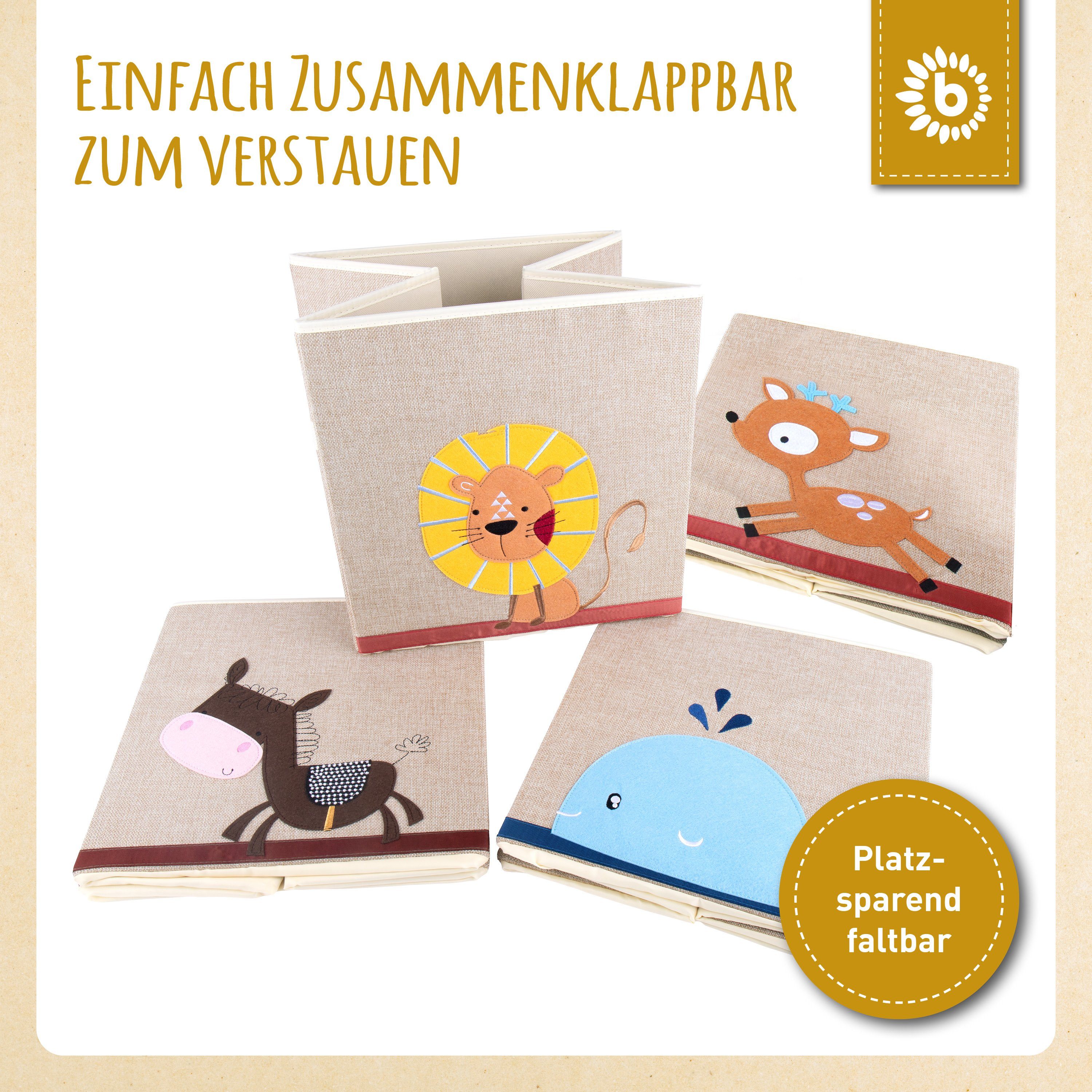 BIECO Spielzeugtruhe Bieco Aufbewahrungsbox Kinder Löwen Motiv ca. 36L faltbar Süße Spielzeug Kiste für Kallax Regal Aufbewahrungsbox 33x33x33 Kallax Boxen für Spielzeug Aufbewahrung Storage Box Kallax
