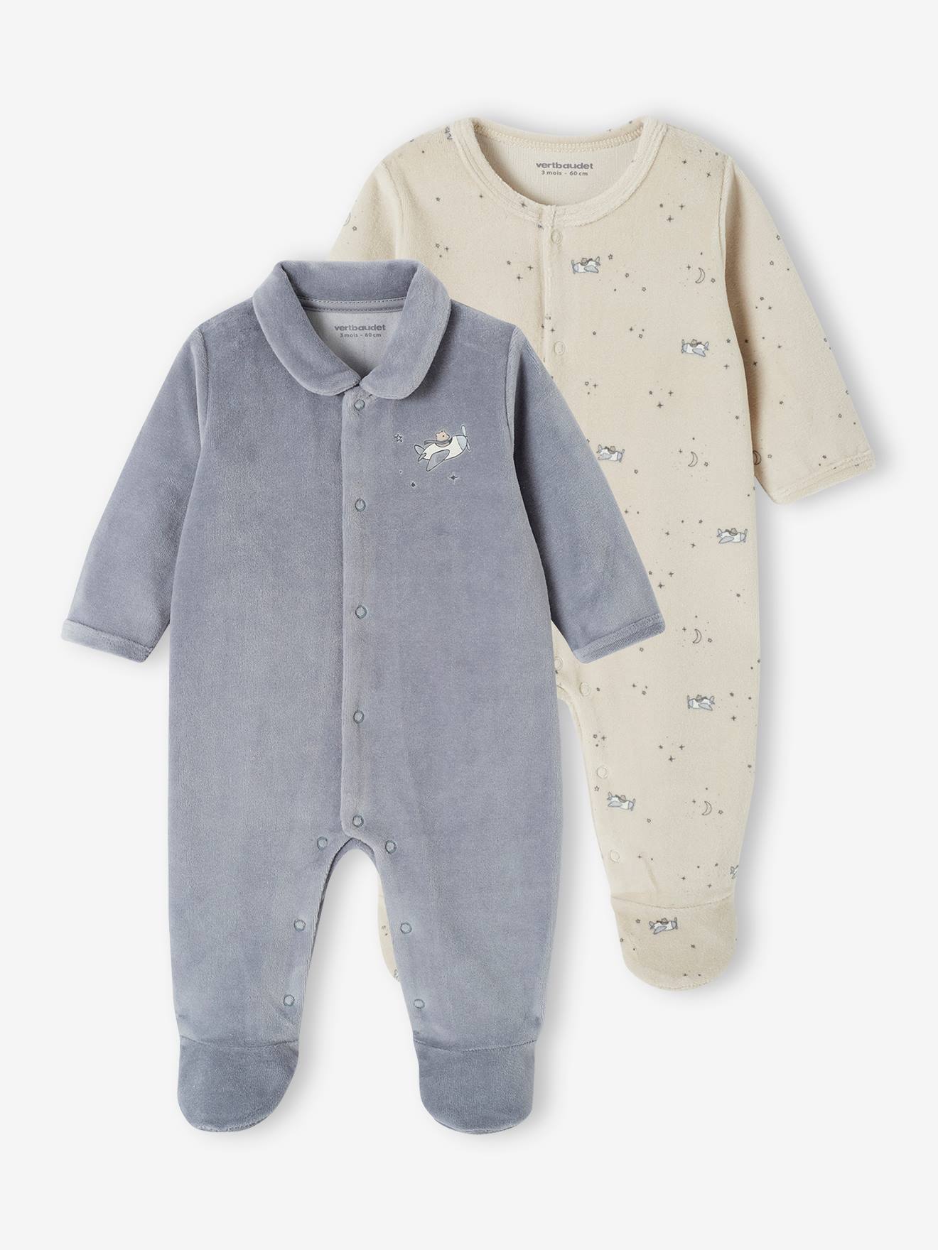 Lot de 2 dors-bien bébé en velours ouverture naissance cappuccino