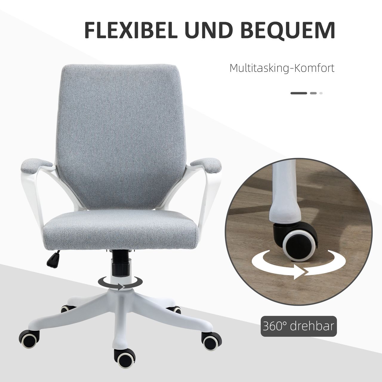 Vinsetto Bürostuhl Drehstuhl höhenverstellbarer ergonomisch Polyester Grau Weiß