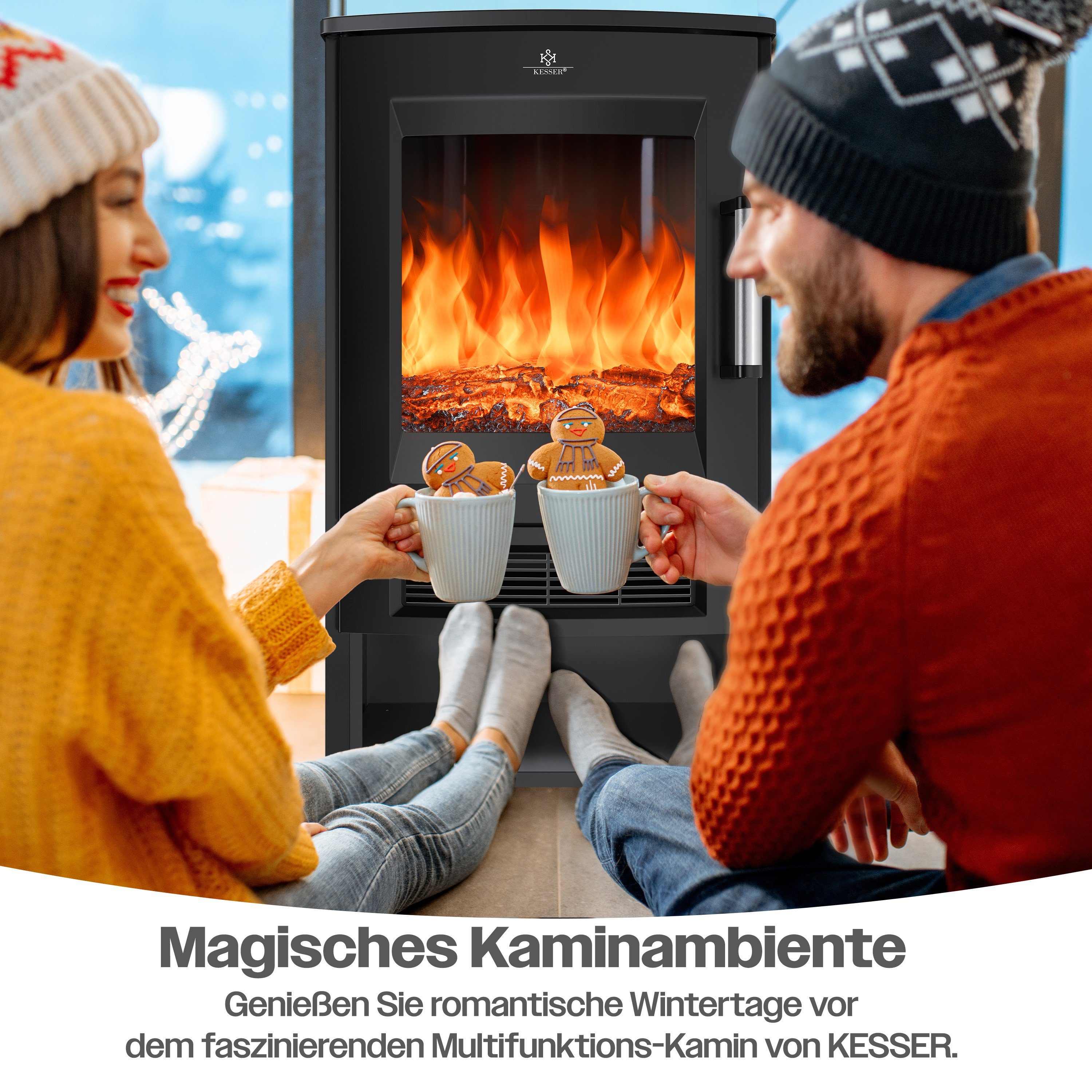 KESSER Elektrokamin, mit Heizung Panorama-Sichtfenster Heizlüfter 9 LED-Flammeneffekt