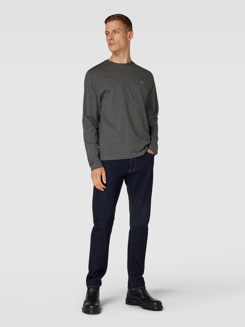 Regular Fit Longsleeve mit Label-Stitching in anthrazit meliert