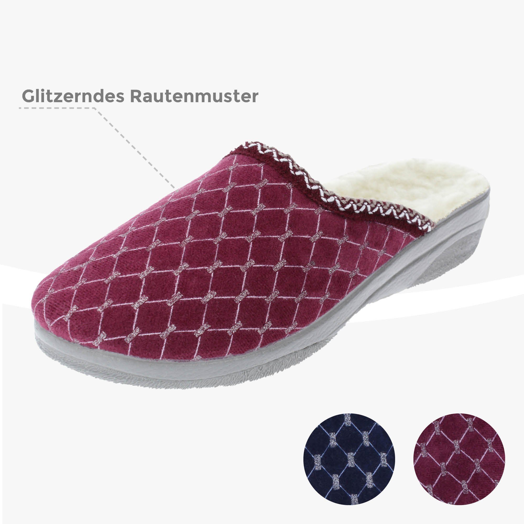 filsko Leichte Winter Pantoffeln für Damen Hausschuh mit Schafwolle gefüttert