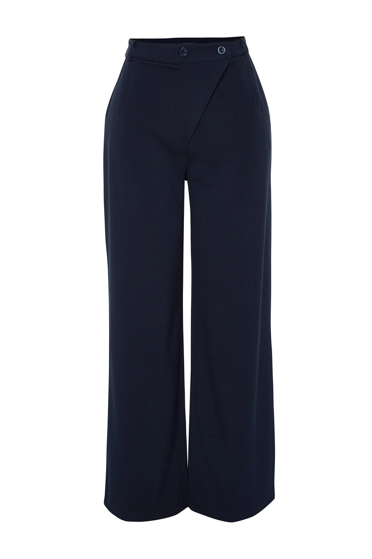 Trendyol Curve  Marineblaue, hoch taillierte, doppelt geknöpfte, asymmetrische, karierte Webhose TBBAW23AR00038