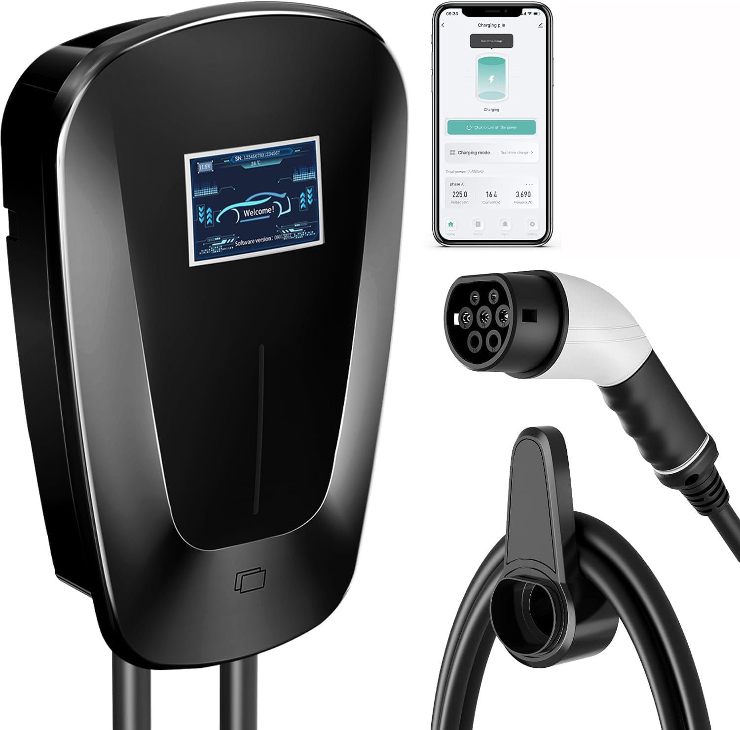 Yaviel Elektroauto-Ladestation EV Chargers Wall Box 7KW 32A Typ 2 Ladekabel Ladestation EV Ladegerät, 5M Ladekabel Ladestationen für Elektrofahrzeuge und Plug-in Hybride