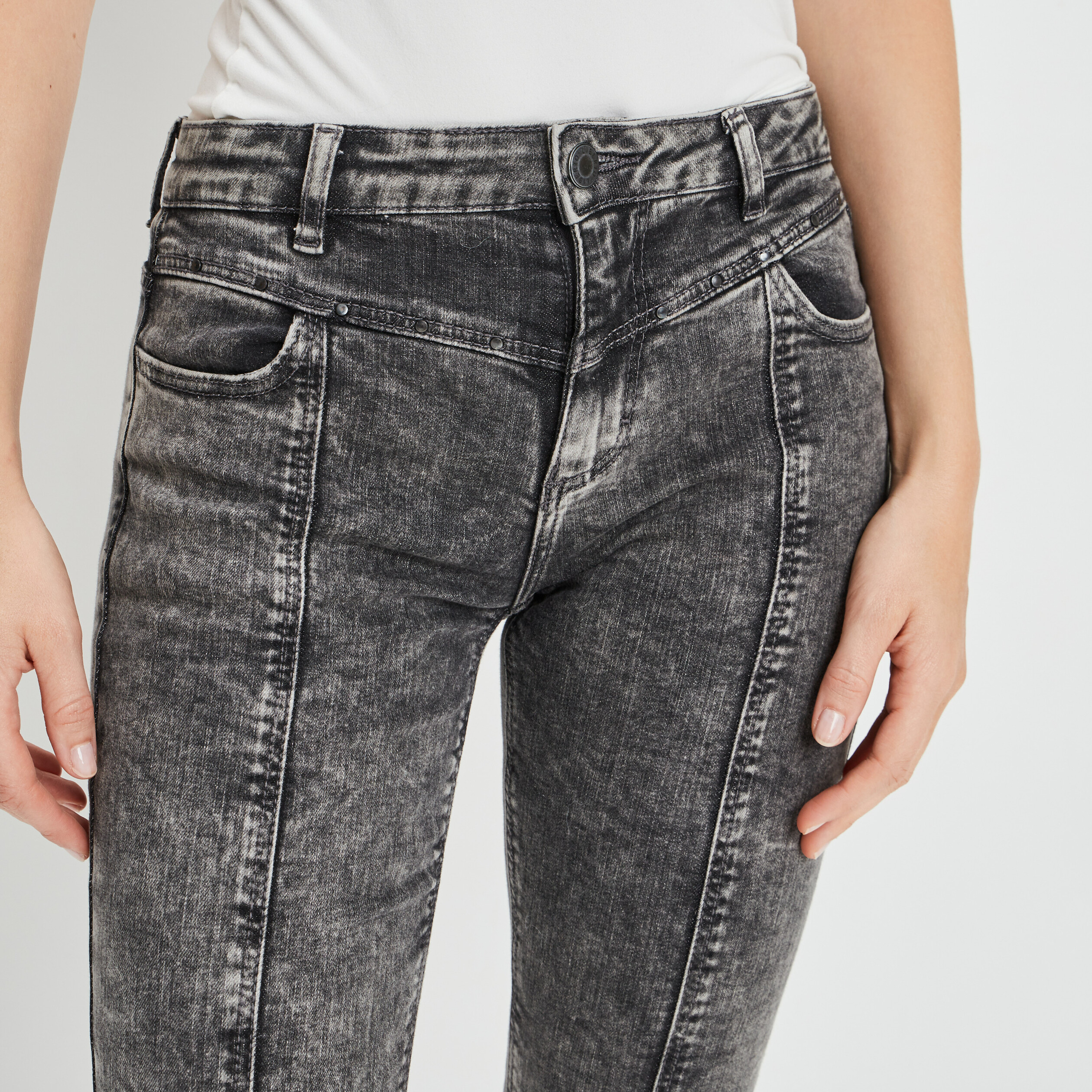 Jeans skinny avec clous denim gris femme | La Halle