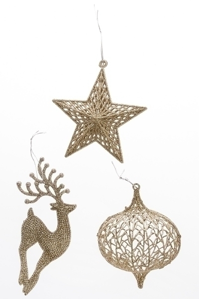 MyFlair 3er-Set Weihnachtsanhänger, Silberglitter