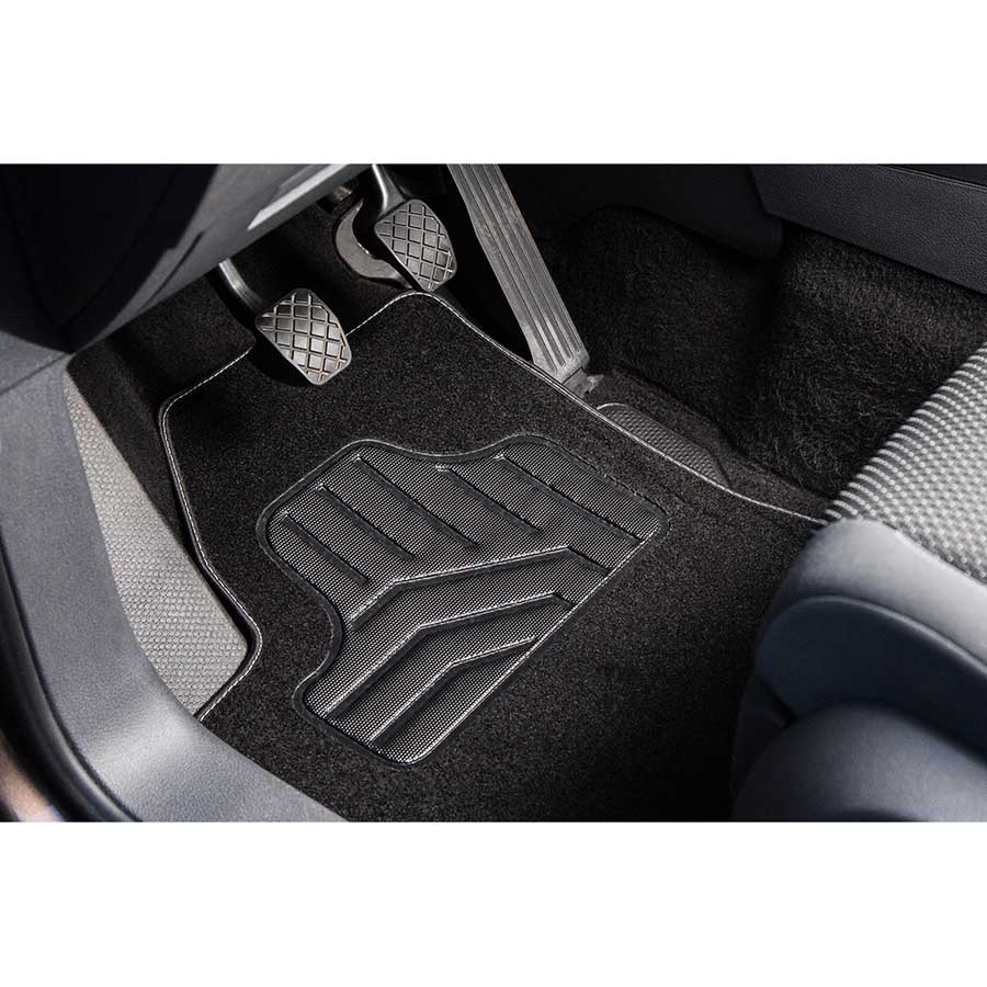 Norauto Universal Autoteppich im 4-teiligen Komplettset, Auto Textil Fußmatten, schwarz - ATU