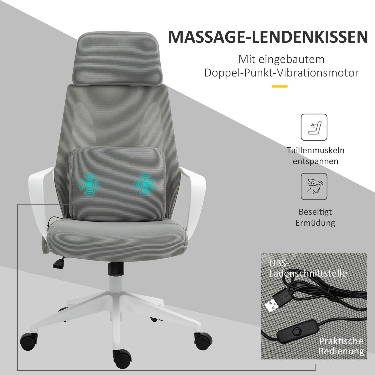 HOMCOM Vinsetto Bürostuhl Massagesessel mit Massagefunktion höhenverstellbar Grau