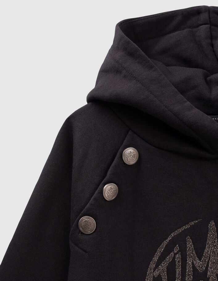 Sweat noir à capuche message et tête de mort brodés Femme