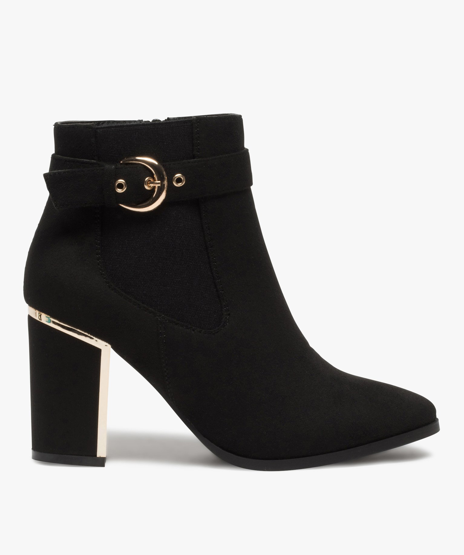 Boots femme à talon unis en suédine détails métallisés noir | GEMO
