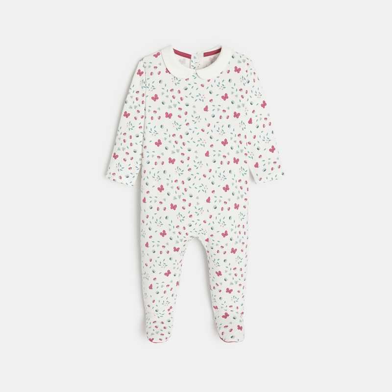 Dors-bien jersey papillons et fleurs blanc bébé fille
