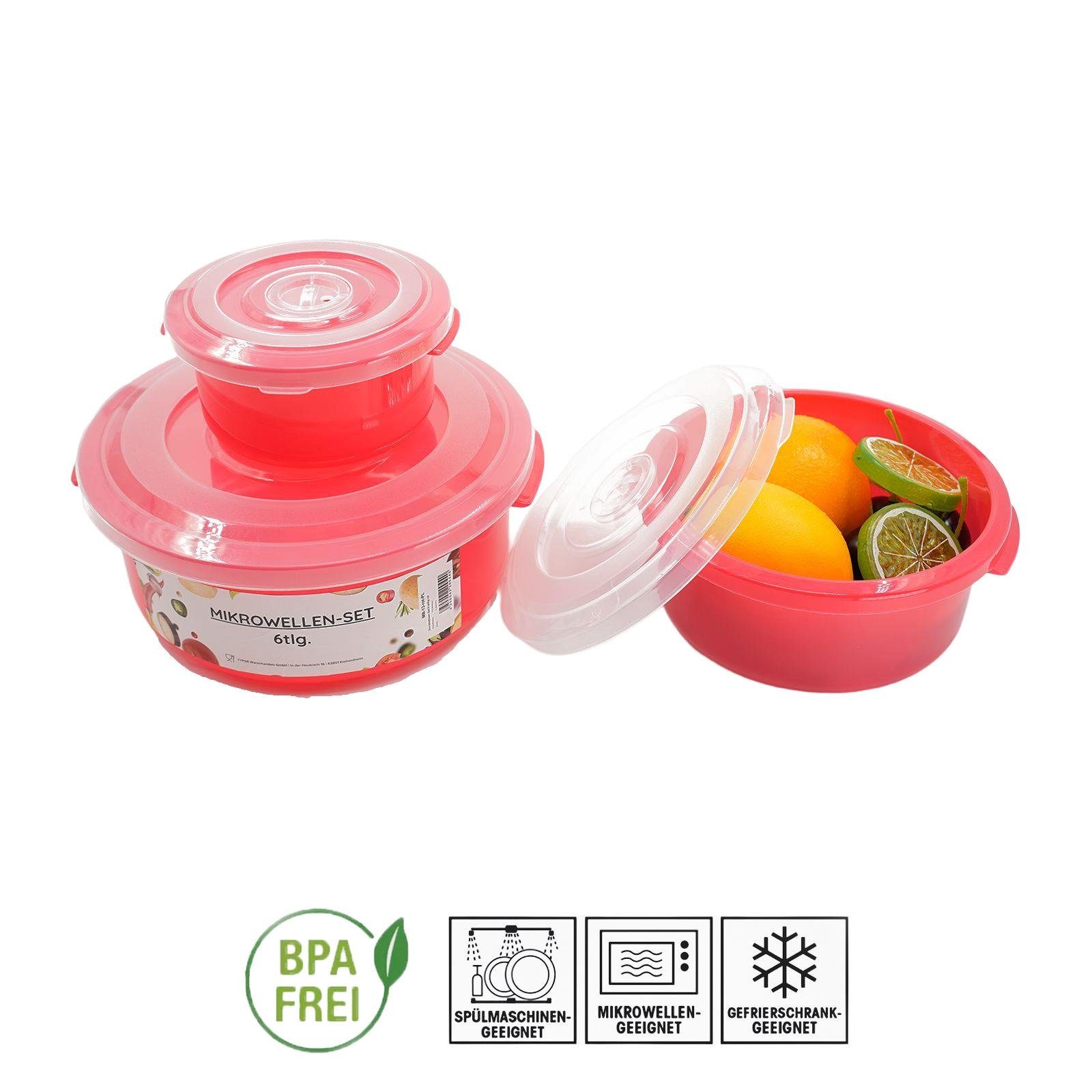 Plentyfy Mikrowellenbehälter Vorratsdosen Set, Kunststoff, (PLENTYFY, Mikrowellenschüssel Set 6-tlg., rund, Rot, mit Entlüftung, Mikrowellengeschirr, Mikrowellendose, Microwave, Meal Prep, kunststoff, 6-tlg., Premium), Meal Prep Boxen - Mikrowellenge