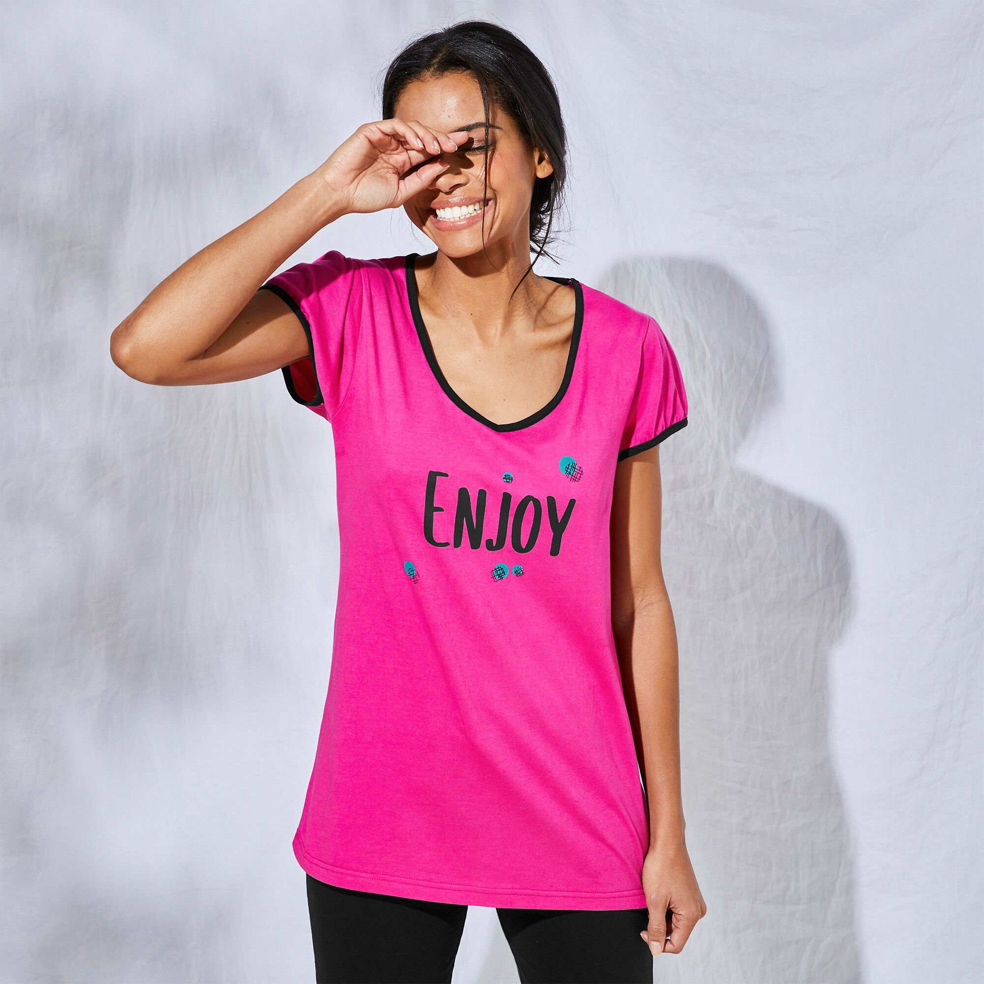 Tee-shirt manches courtes coton uni imprimé placé 