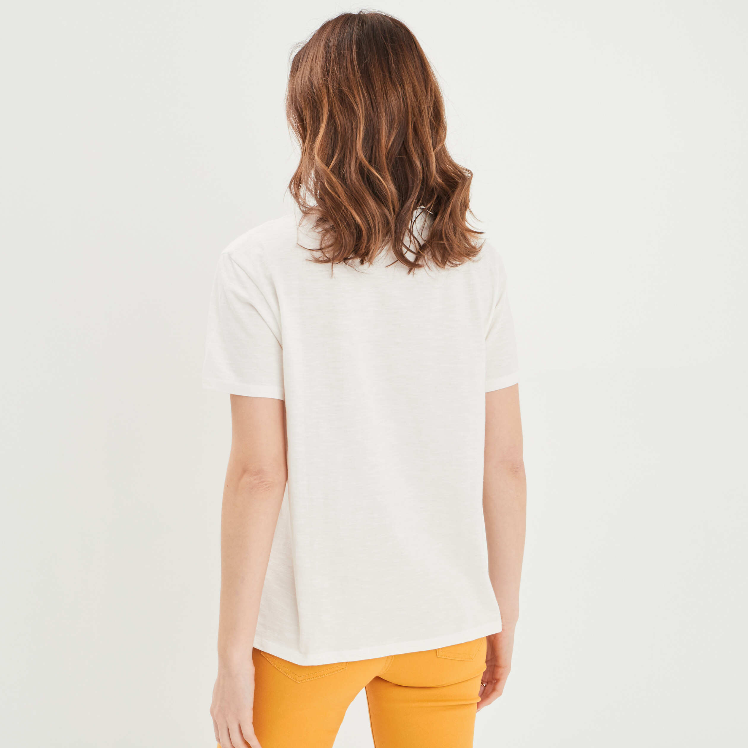 T-shirt col rond avec poche macramé blanc femme | La Halle