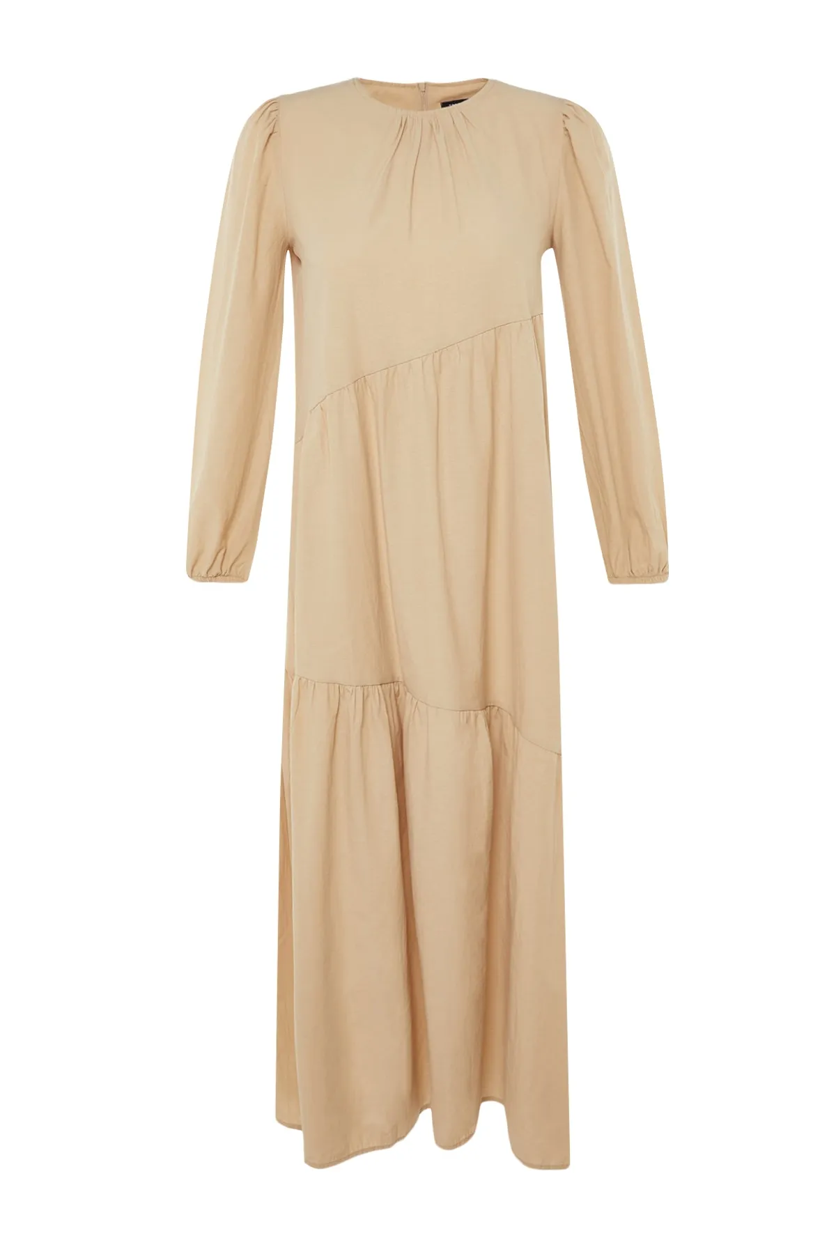 Trendyol Modest  Nerzfarbenes, detailliertes, weit geschnittenes Baumwollkleid mit Raffungen TCTSS21EL3470