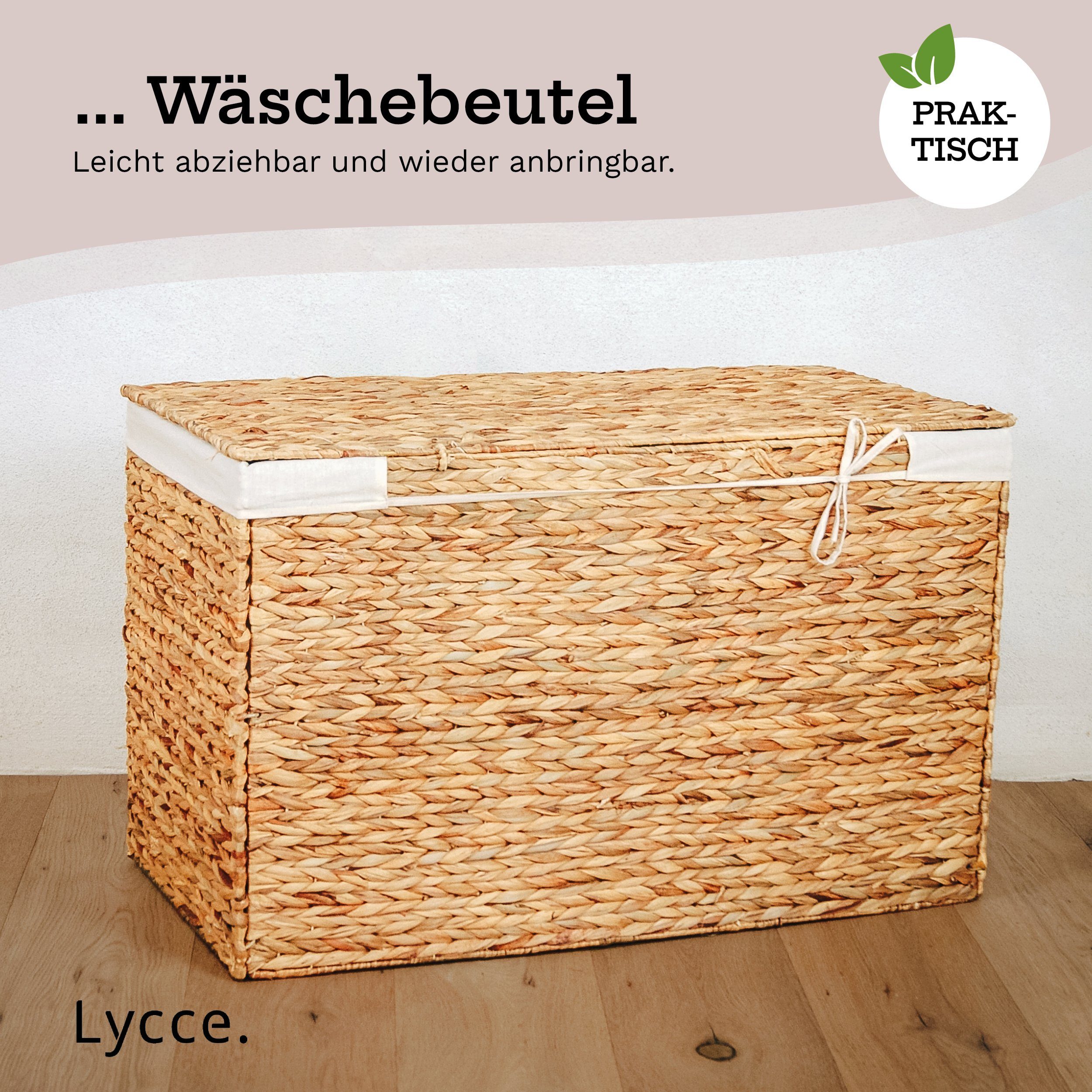 animal-design Wäschetruhe, Wäschekorb 3 Fächer 150 l Wäschesortierer Wasserhyazinthe natur