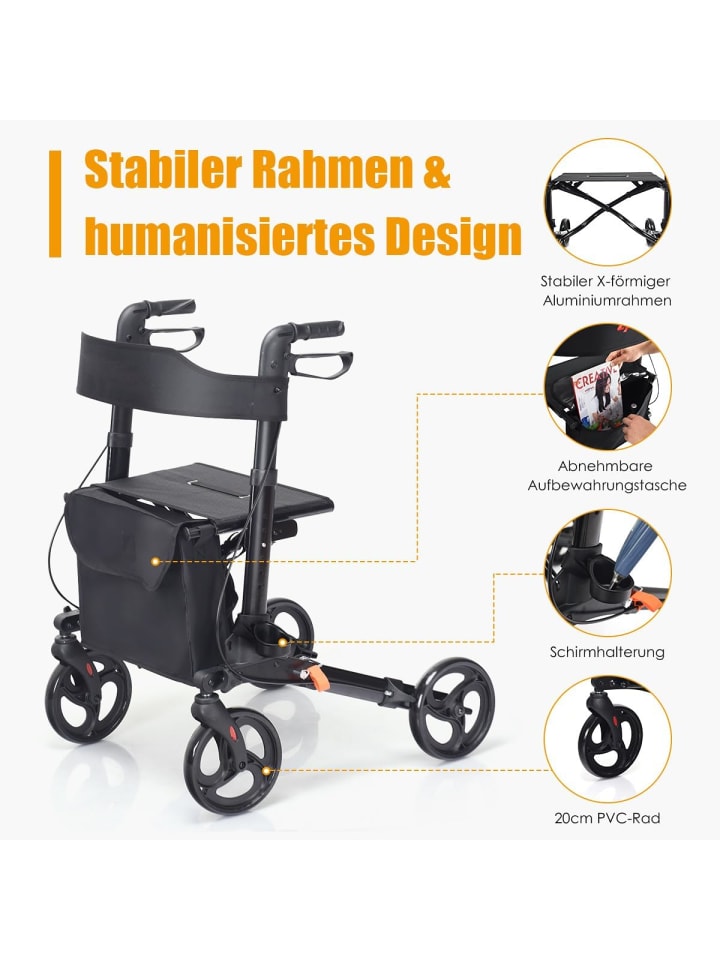 COSTWAY Rollator Alu faltbar & verstellbar in Schwarz günstig kaufen onesize