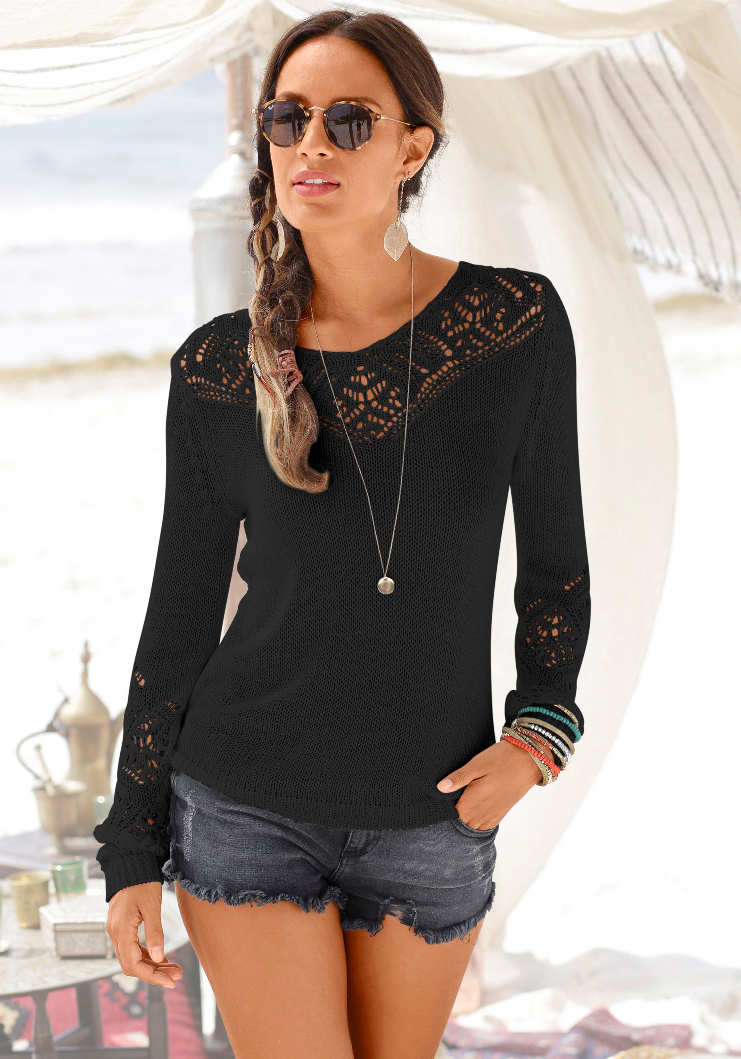 LASCANA Strandpullover mit tollem Ajourmuster