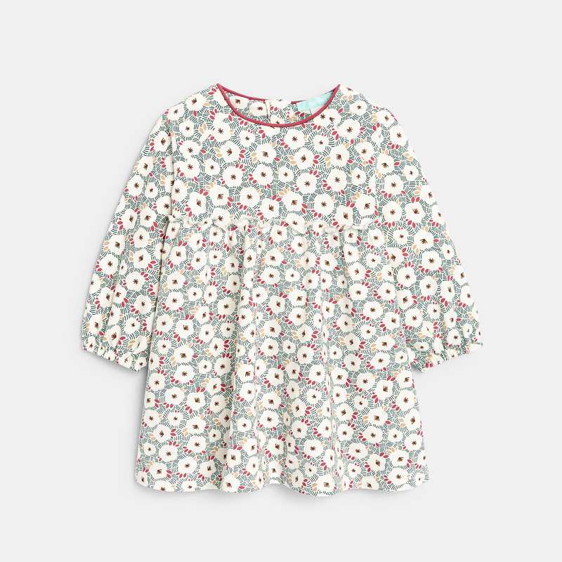 Robe fleurie molleton et legging verte bébé fille