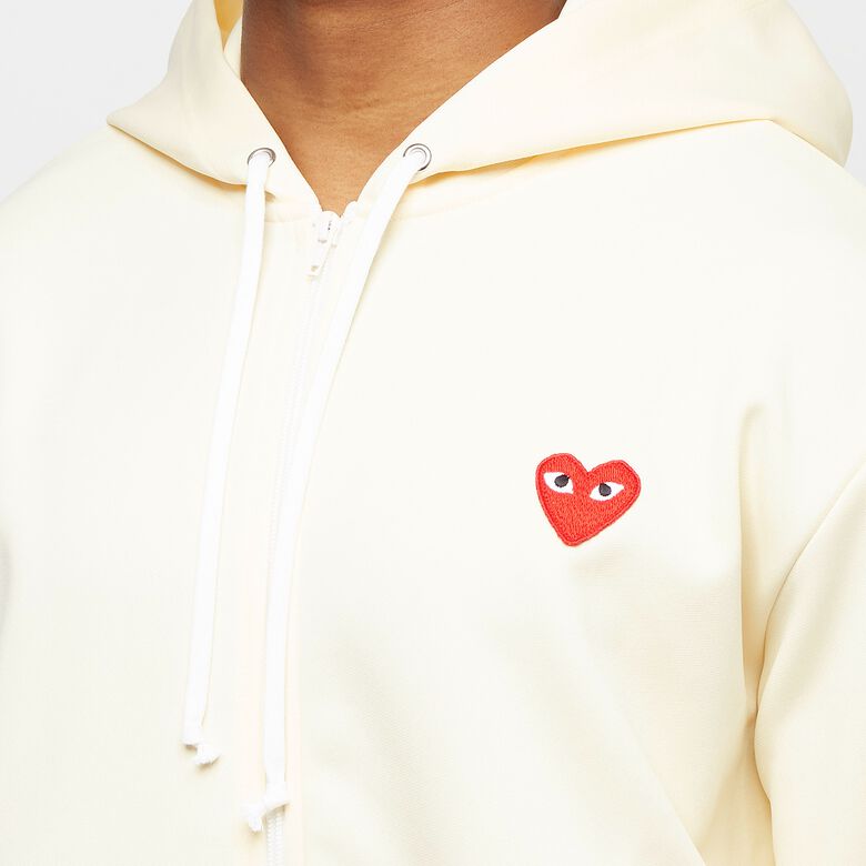 Comme des Garcons Play Play Red Heart Zip Hooded Sweatshirt ivory