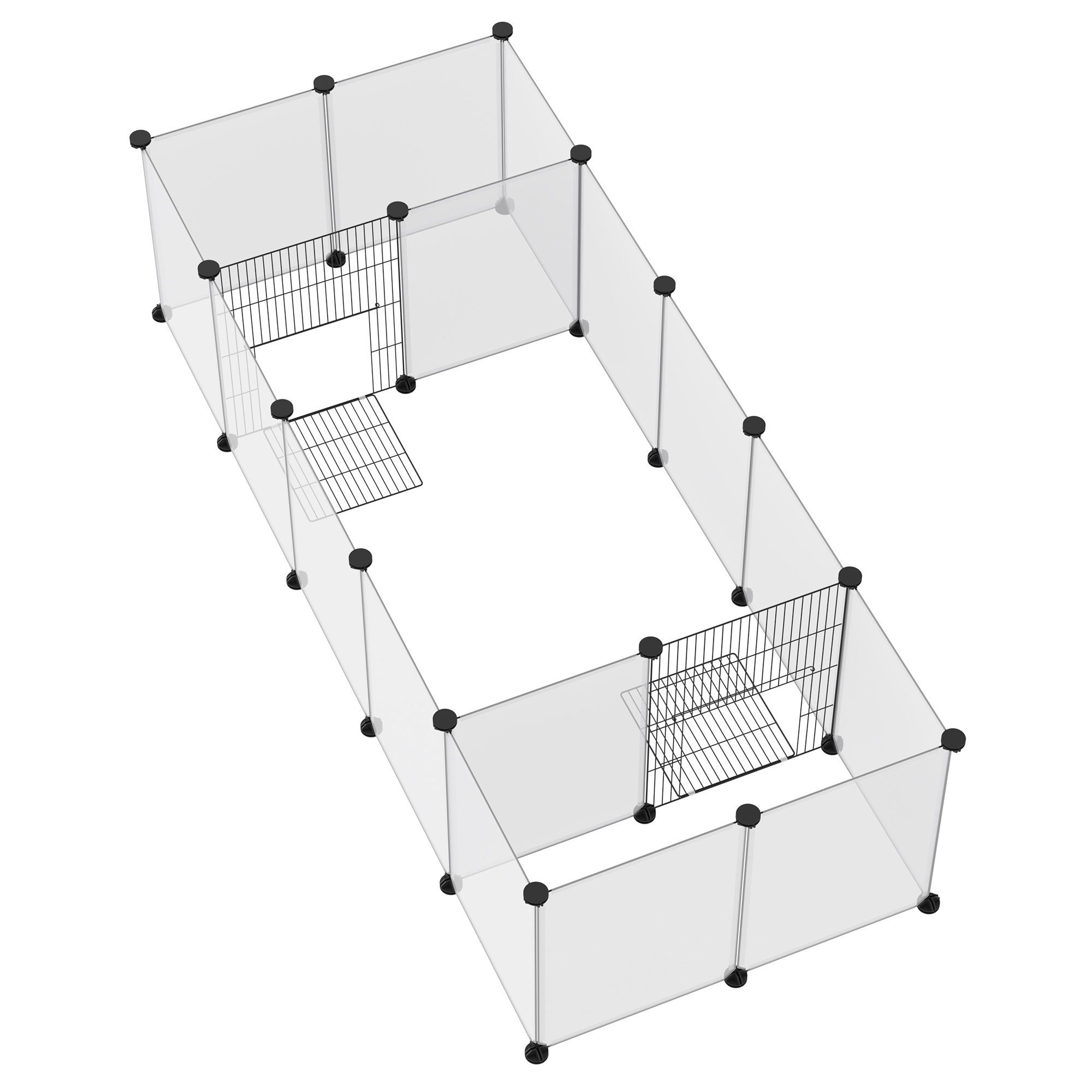PawHut Kleintierkäfig Freigehege, DIY Kleintiergehege, Stahl, PP-Harzplatte, Weiß, 175L x 70B x 45H cm