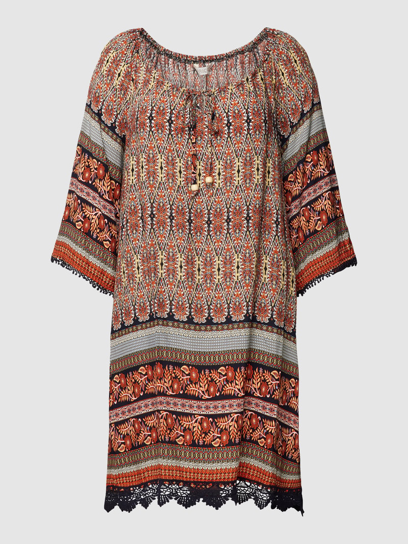 Minikleid aus Viskose mit Allover-Muster in dunkel orange