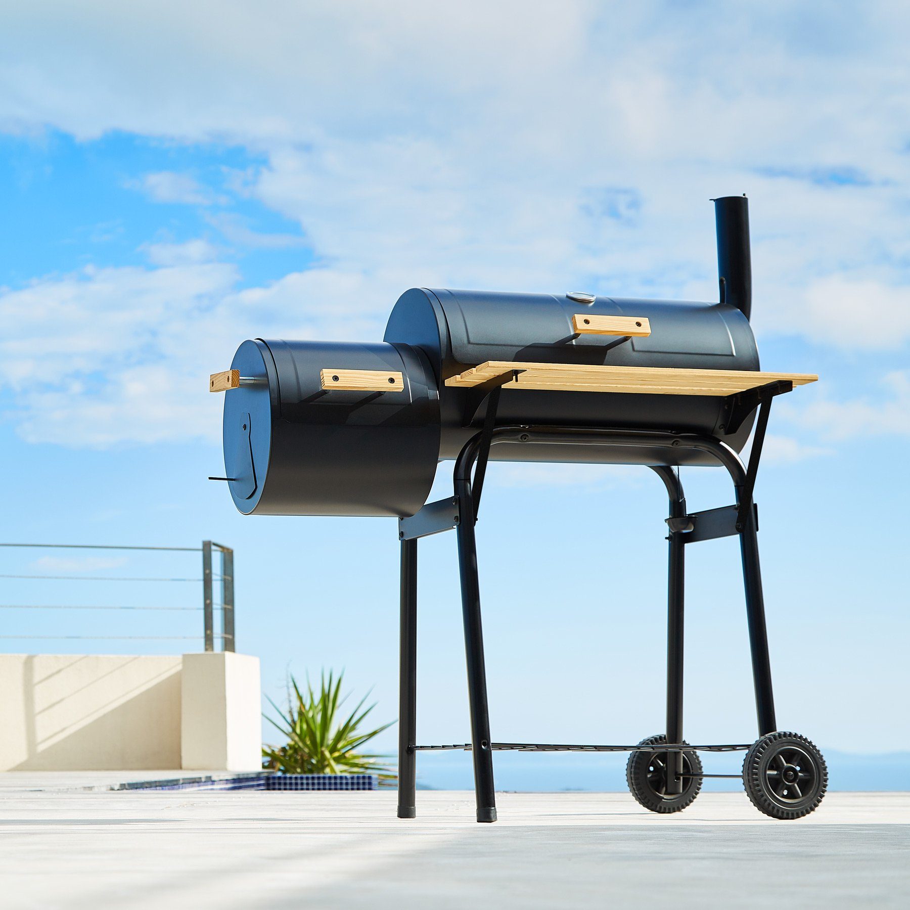 tectake Holzkohlegrill Holzkohlegrill Smoker mit Thermometer