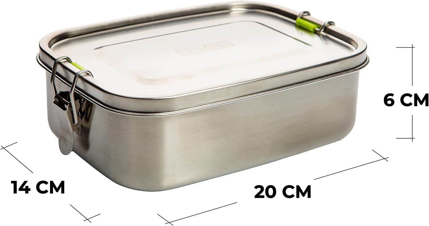 Centi Lunchbox 2er Set Brotdose Edelstahl mit Fächern, 1l Brotzeitbox, Edelstahl, (20 x 14 x 6 cm), Brotdose für Erwachsene und Kinder mit Dichtung und Bügel-Verschluss
