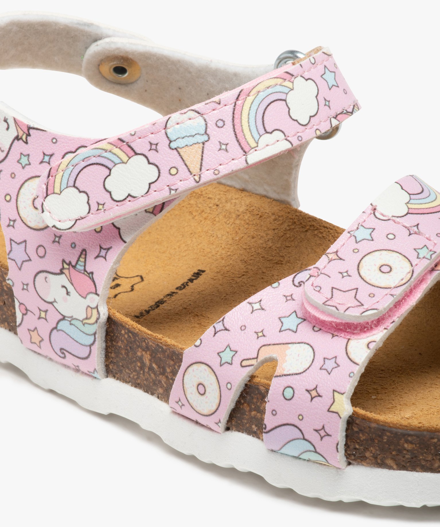 Sandales fille à semelle liège et brides scratch imprimées rose | GEMO