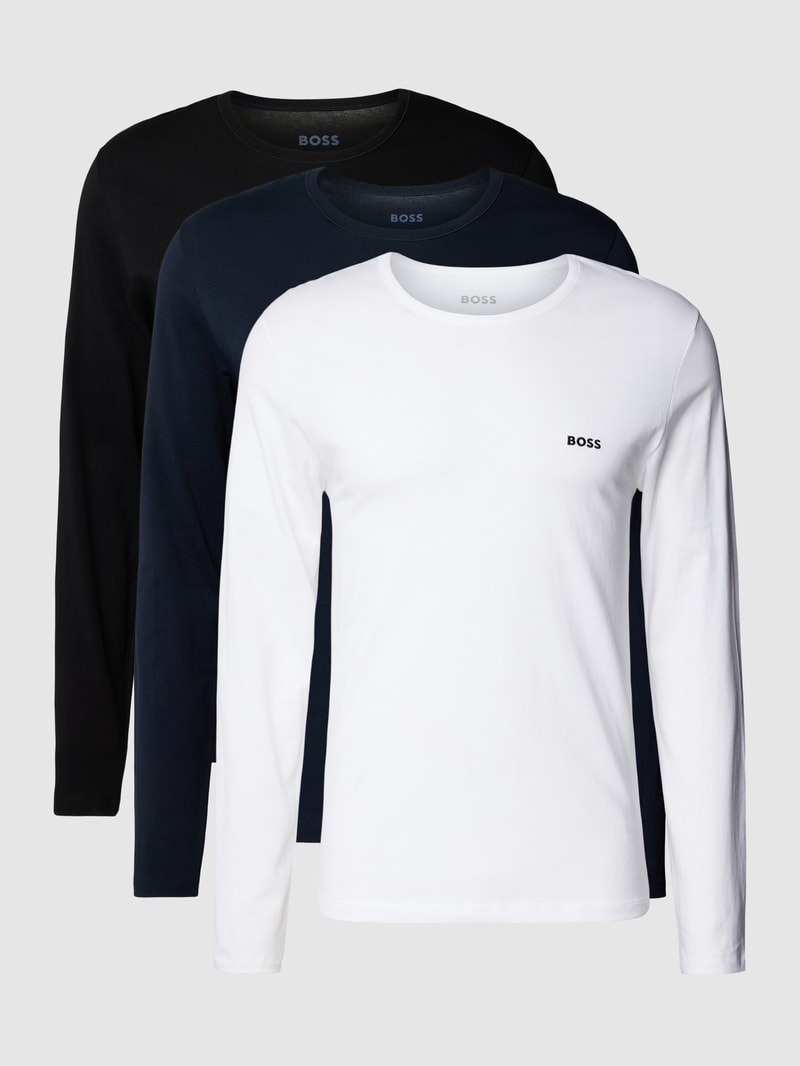 Longsleeve mit Label-Details im 3er-Pack Modell 'Classic' in dunkelblau