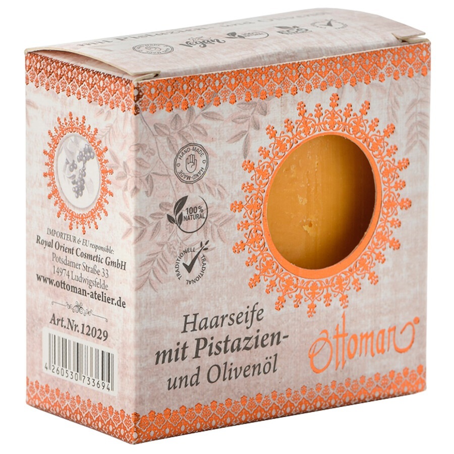 Haarseife mit Pistazien- und Olivenöl Verpackt