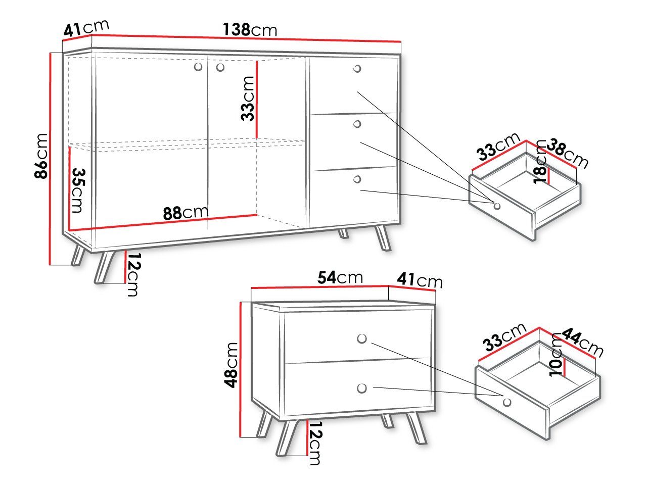 Mirjan24 Schlafzimmer-Set Siena, (2er-Set, Kommode, Nachttisch), Aluminiumgriffe in der Farbe Gold