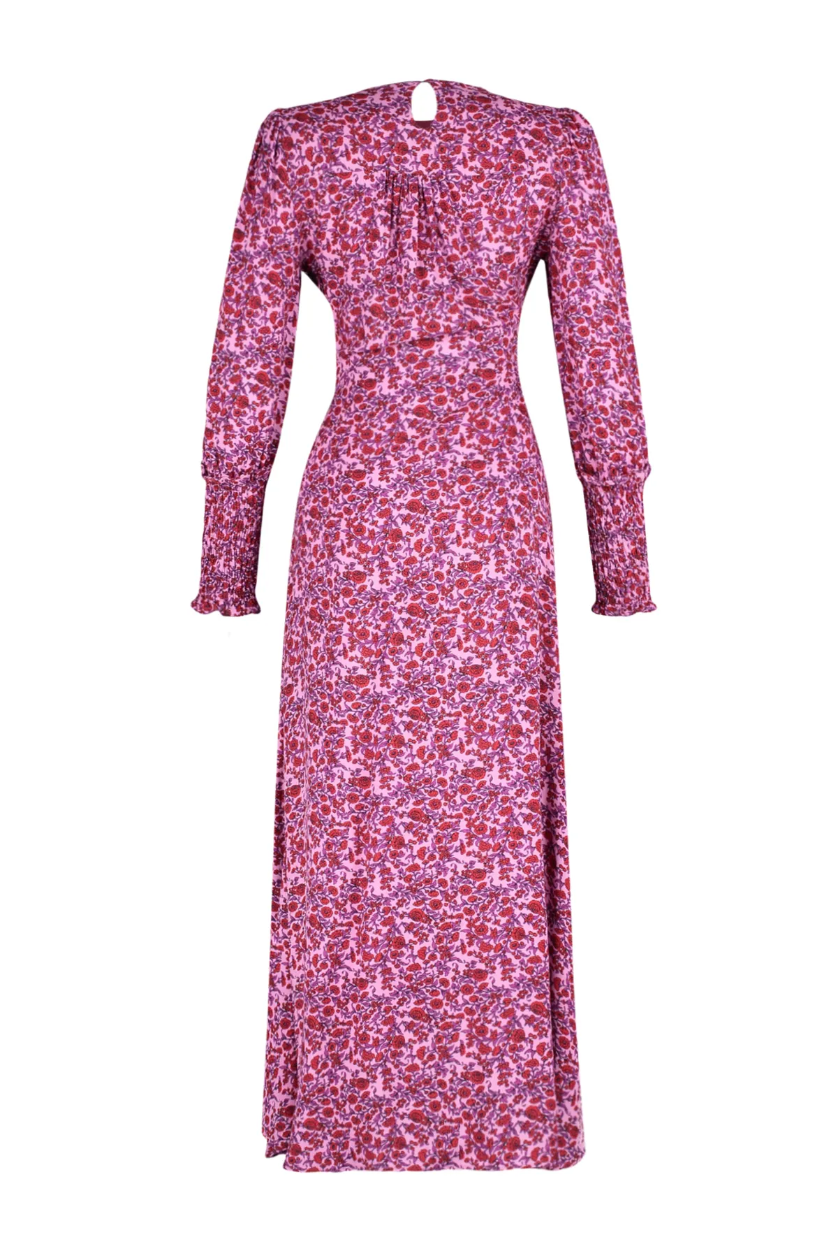 Trendyol Modest  Rosafarbenes Kleid aus gewebter Viskose mit Blumenmuster und Taillenöffnung TCTSS24EB00093