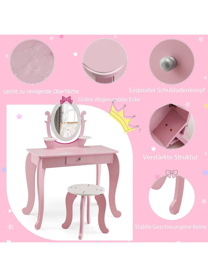 COSTWAY 2 in 1 Schminktisch in Rosa günstig kaufen 70 cm