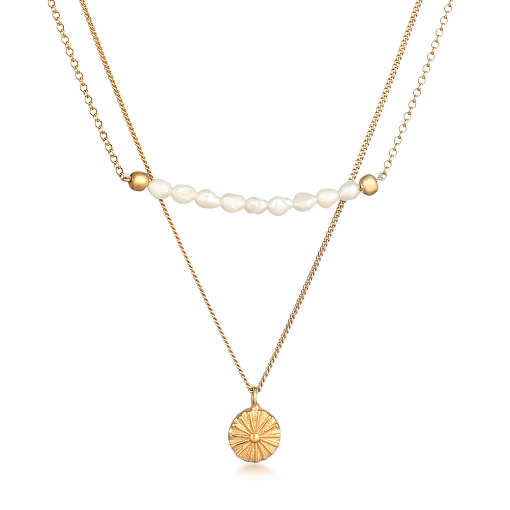 Elli PREMIUM Elli PREMIUM Collier Femmes Couches pièce boho avec perles d'eau douce en argent  collier