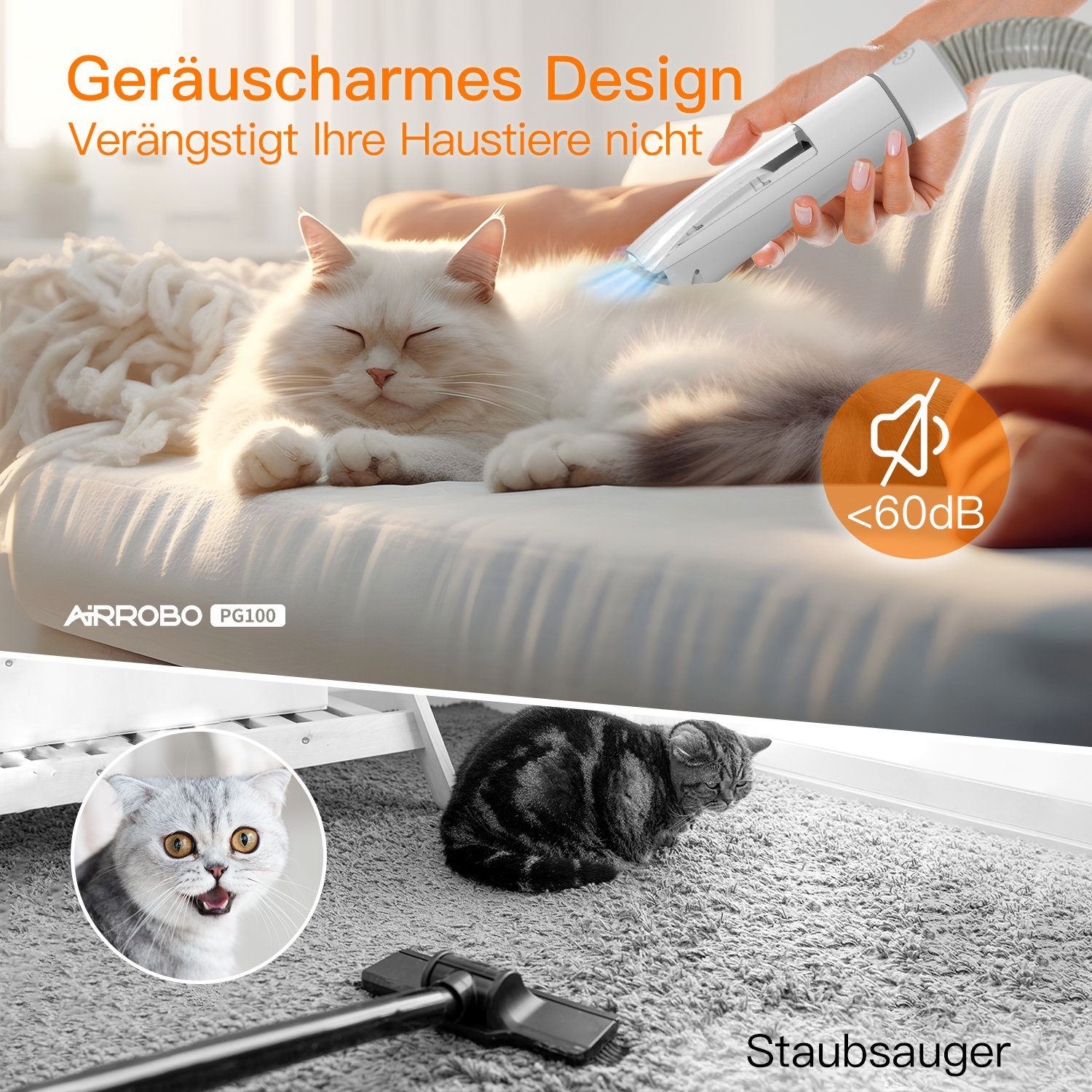 AIRROBO Hundeschermaschine Tierhaarentferner, für viele Haustiere geeignet, 5-in-1, Schlauch abnehmbar