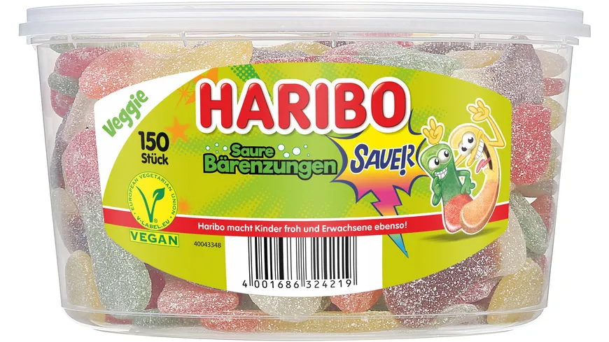 Haribo Fruchtgummi Saure Bärenzungen Runddose Veggie 1350 g
