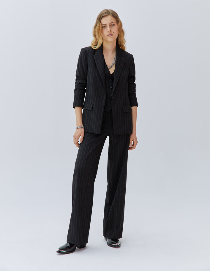 Pantalon large noir taille haute à rayures tennis Femme