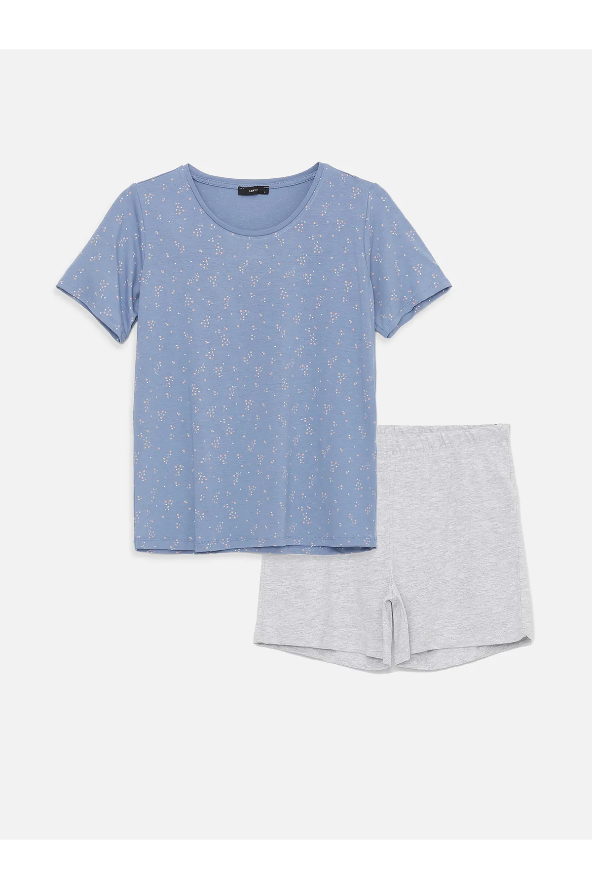 LC Waikiki  Gemustertes Kurzarm-Damenpyjama-Set mit Rundhalsausschnitt und Shorts