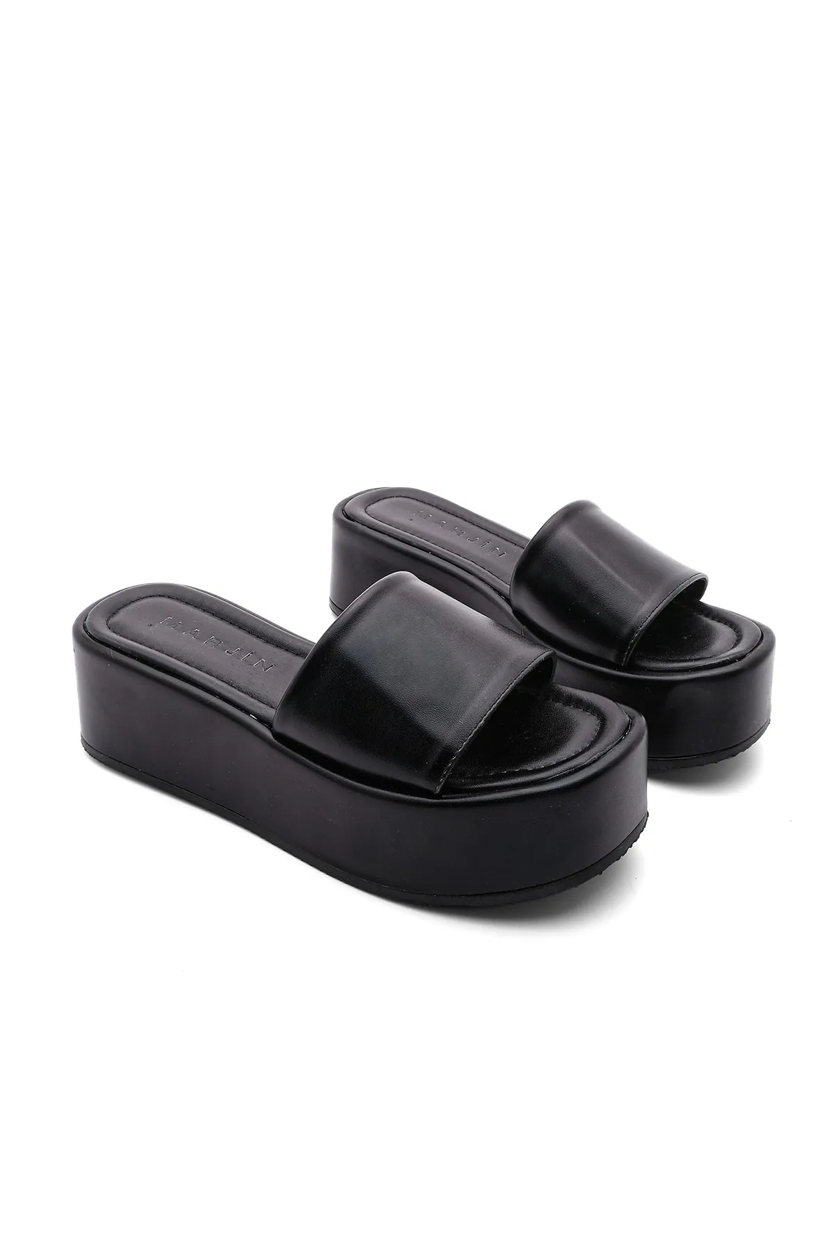 Marjin  Damen Daily Metallic Slipper mit Keilabsatz Devos schwarz