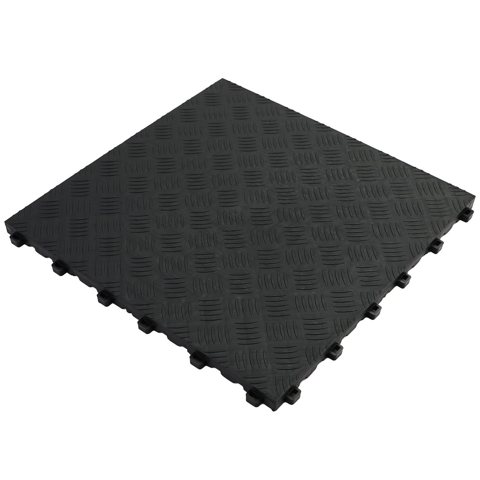 RAMROXX Bodenfliese Klickfliesen Riffelblech Look Boden für Showroom Floor Garage Schwarz, schwarz